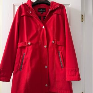 London Fog Red Hooded Trench Coat with Snap Front